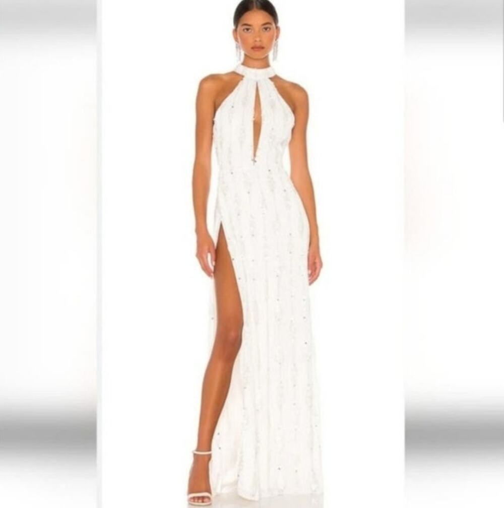 Retrofete Prima Dress in White Sequins Beaded Small NWT Sleeveless Maxi Wedding